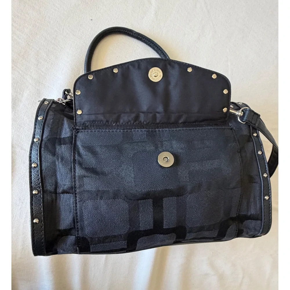 Nine West Black Jacquard Satchel Studded Crossbody Handbag Geometric Print Bag